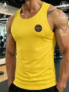 Men's Quick Dry Gym Tank Top, Breathable Mesh Sleeveless Shirt, Elastic Workout Singlet with "No Pain No Gain" Print, Multi-use Athletic Vest for Fitness Running Streetwear Athleisure Casual Daily Wear, Lightweight Soft Sportswear for Men Gym Wear