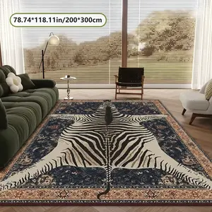 Velvet Soft Comfortable  Vintage Zebra Print Persian Rug 2D Printing Rug Fashion Home Decor, Commercial Decor Carpet, Living Room Rug, Sofa Cushion Bedroom Rug, Bedside Blanket Door Entrance Mat, Dining Table Carpet