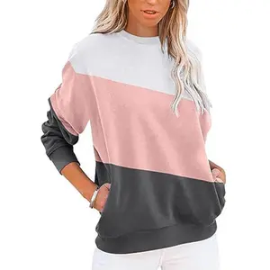 2025 Women's Sweater Casual Long Sleeve Color Matching Top round-Neck Sweater Loose Pullover