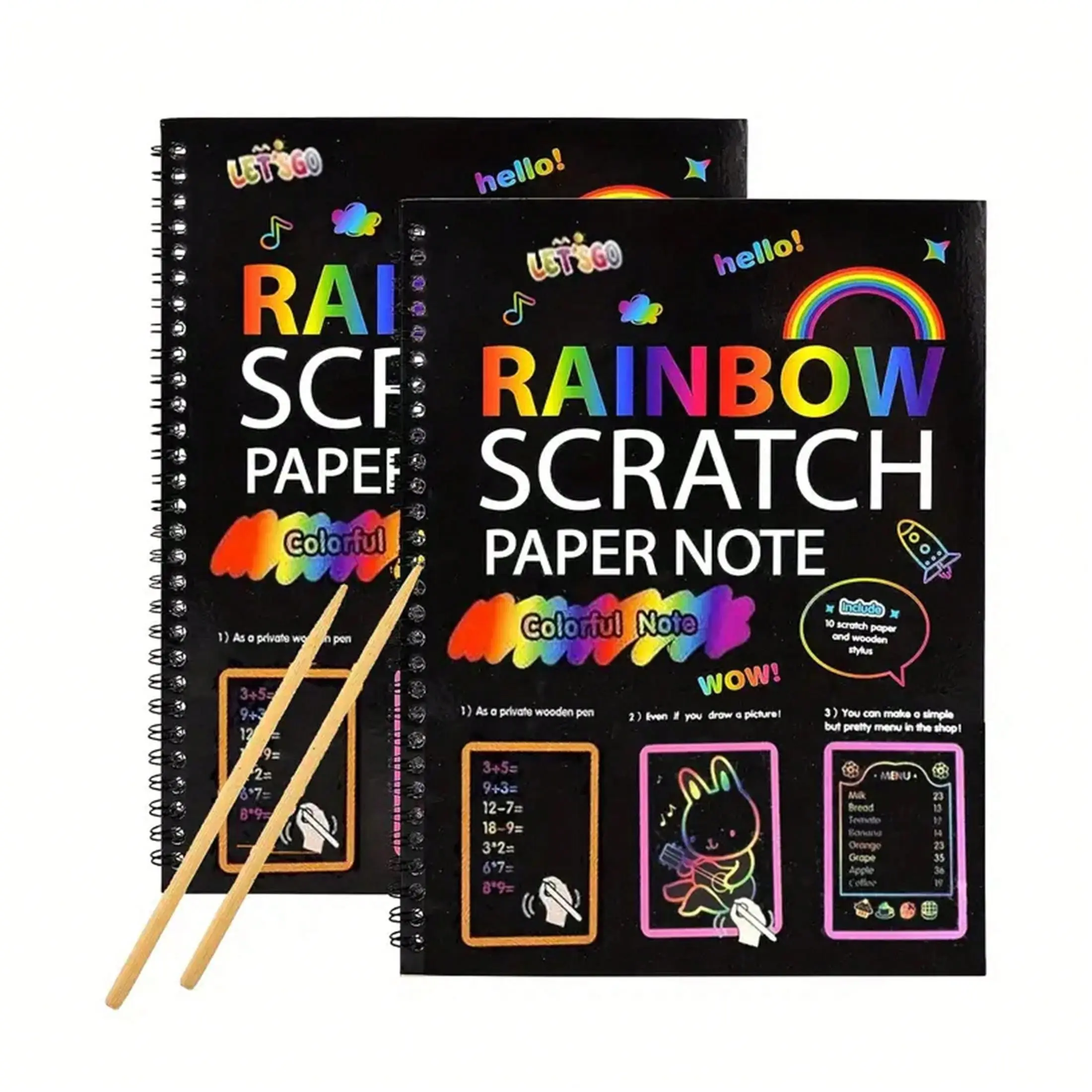 Rainbow Scratch Paper Notebook with Bamboo Pen, 2/5/10/50pcs Colorful DIY Scratch Art Book, Art Supplies for Teenager & Students