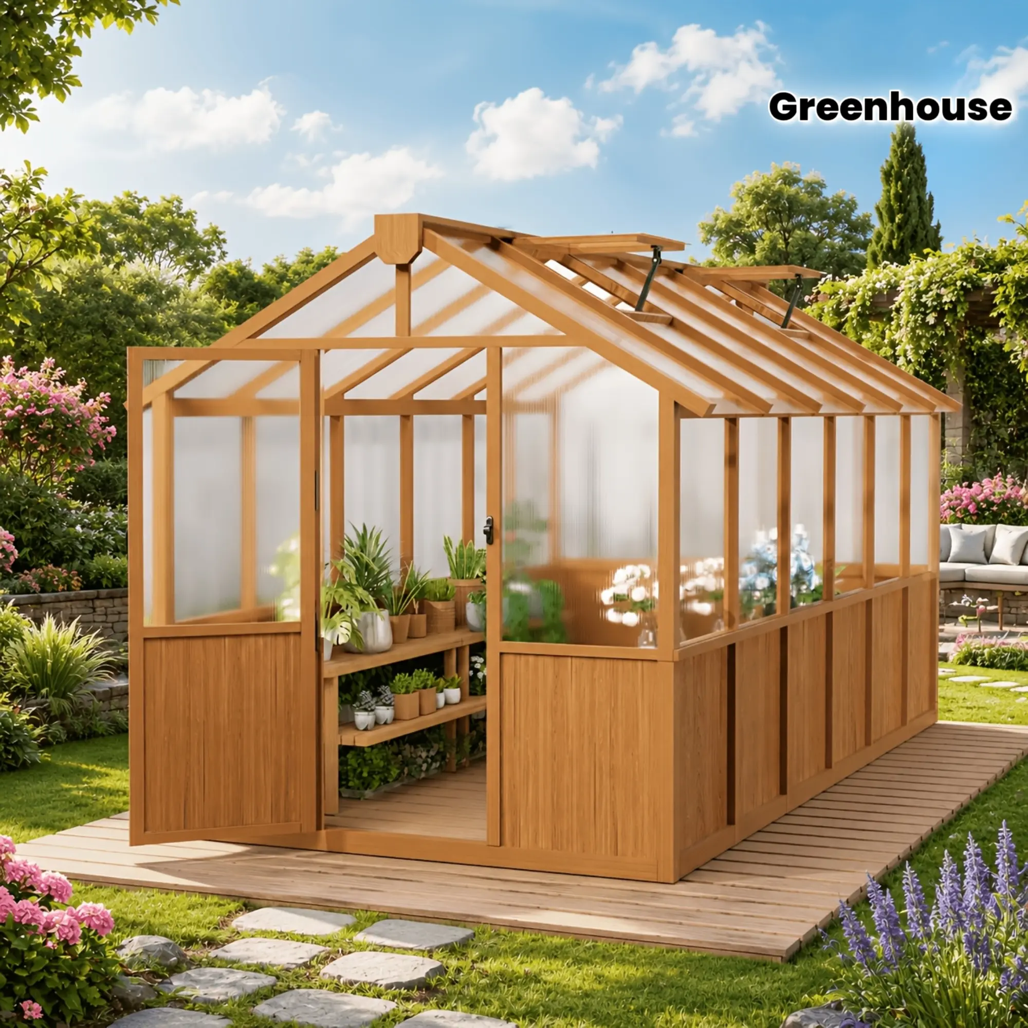 EASYHAWK 6X12 FT Wooden Greenhouse