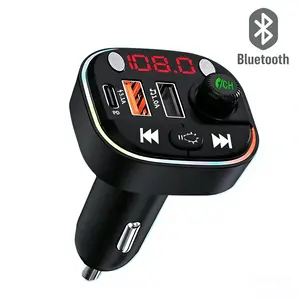 AUX USB C Bluetooth Car Adapter, Wireless Handsfree Call, FM Transmitter Radio Receiver, Type-C Car Charger, 7 Color Backlit, Music Stereo Player