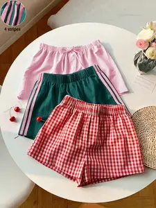 3-Pack Summer Shorts, Loose Fit Home Wear, Striped, Plaid & Checkered Casual Pants, Outdoor & Streetwear, Campus Fashion, Daily Use, Womenswear