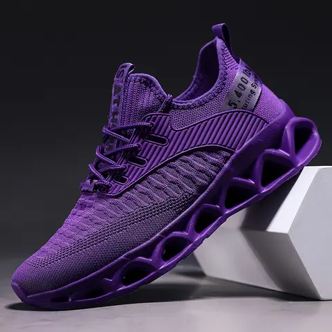 Women's Purple Low Top Cushioned Anti-Slip Casual Trainers - Shoes for Women, Fabric Upper, Breathable Cloth, Lightweight, Lace-Up, Soft EVA Sole, Blade Design, Fashionable, All Seasons, Everyday Styles, for Training & Active Wear