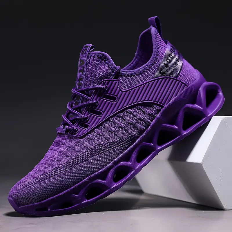 Women's Purple Low Top Cushioned Slip Resistant Casual Trainers - Women's Shoes, Fabric Upper, Breathable Cloth, Lightweight, Laces, Soft EVA Sole, Blade Design, Fashionable, All Seasons, Gym-to-Casual Wear, Training Use