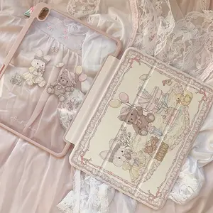 Cute Farmhouse Rabbit & Bear Protective iPad Case with Pen Slot, Aesthetic Floral Flip Cover, Tablet Casing, Fits iPad 10th Gen, iPad Air 5/4, iPad Pro 11 Inch