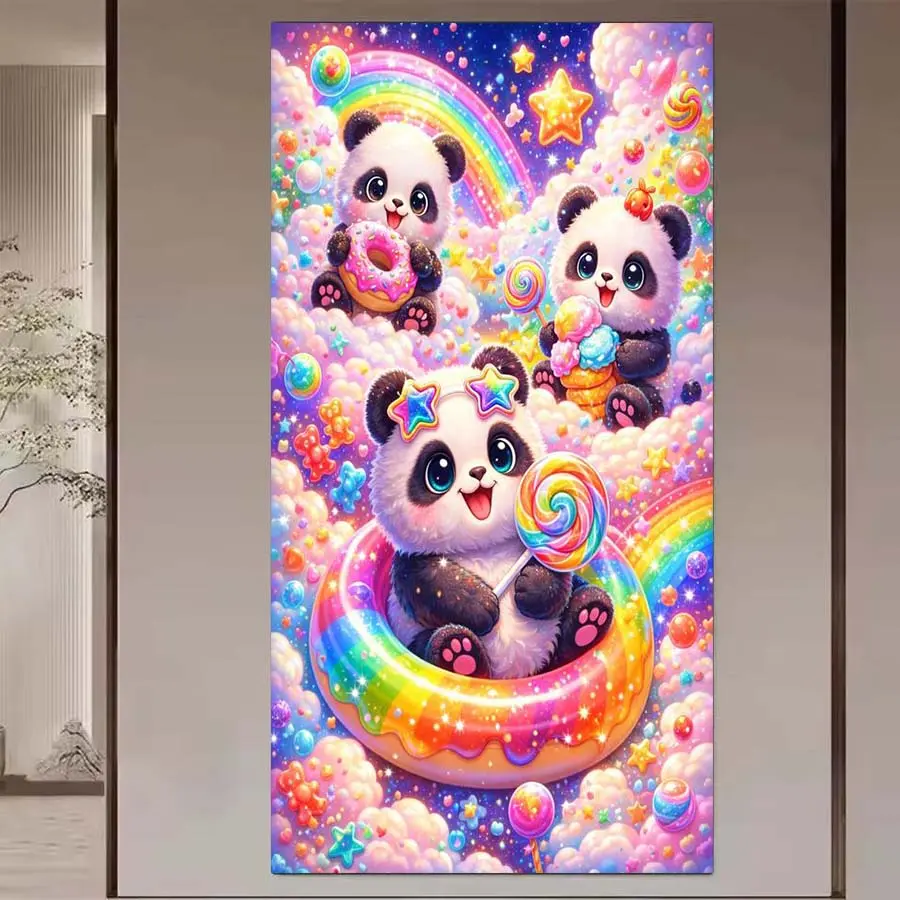 1 set of DIY diamond painting kit, 5D diamond art set, DIY decoration panda, rainbow, candy. Mosaic, diamond art, DIY art home decor, Handicraft