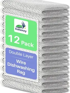 Non Scratch Wire Dishcloth, Multipurpose Wire Dishwashing Rag for Wet and Dry, Steel Cloth for Washing Dishes, Rust Removal Cleaning Cloth Kitchen, No Odor, Double Layer, 12 Pack