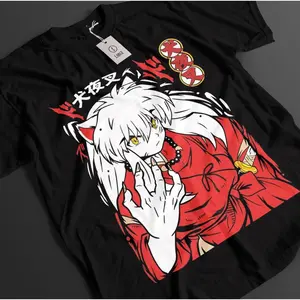 Inuyasha T-shirt Hot Blooded Anime Men Women Summer Pure Cotton Comfortable T-shirt, Loose Round Neck Fashionable Short Sleeved
