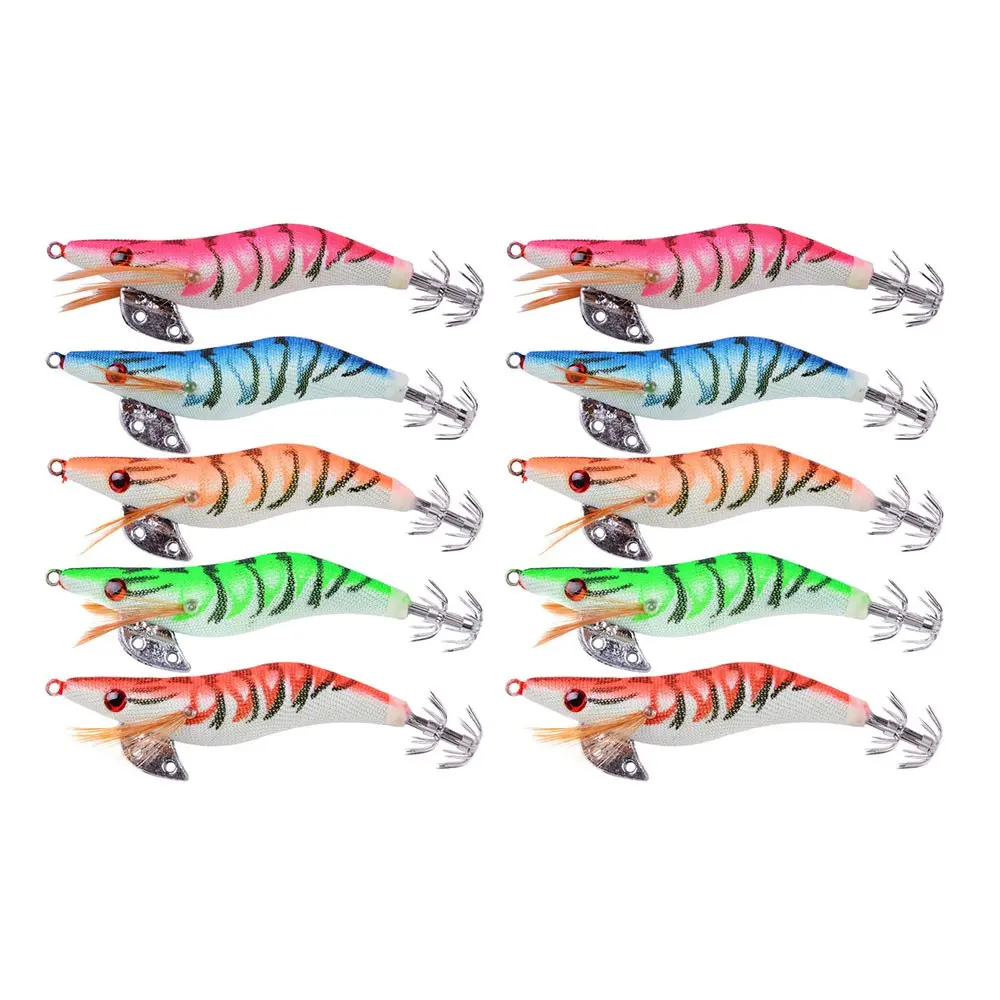 10pcs Squid Jigs Luminous Fishing Lures Hooks Saltwater Glow in The Dark Squid