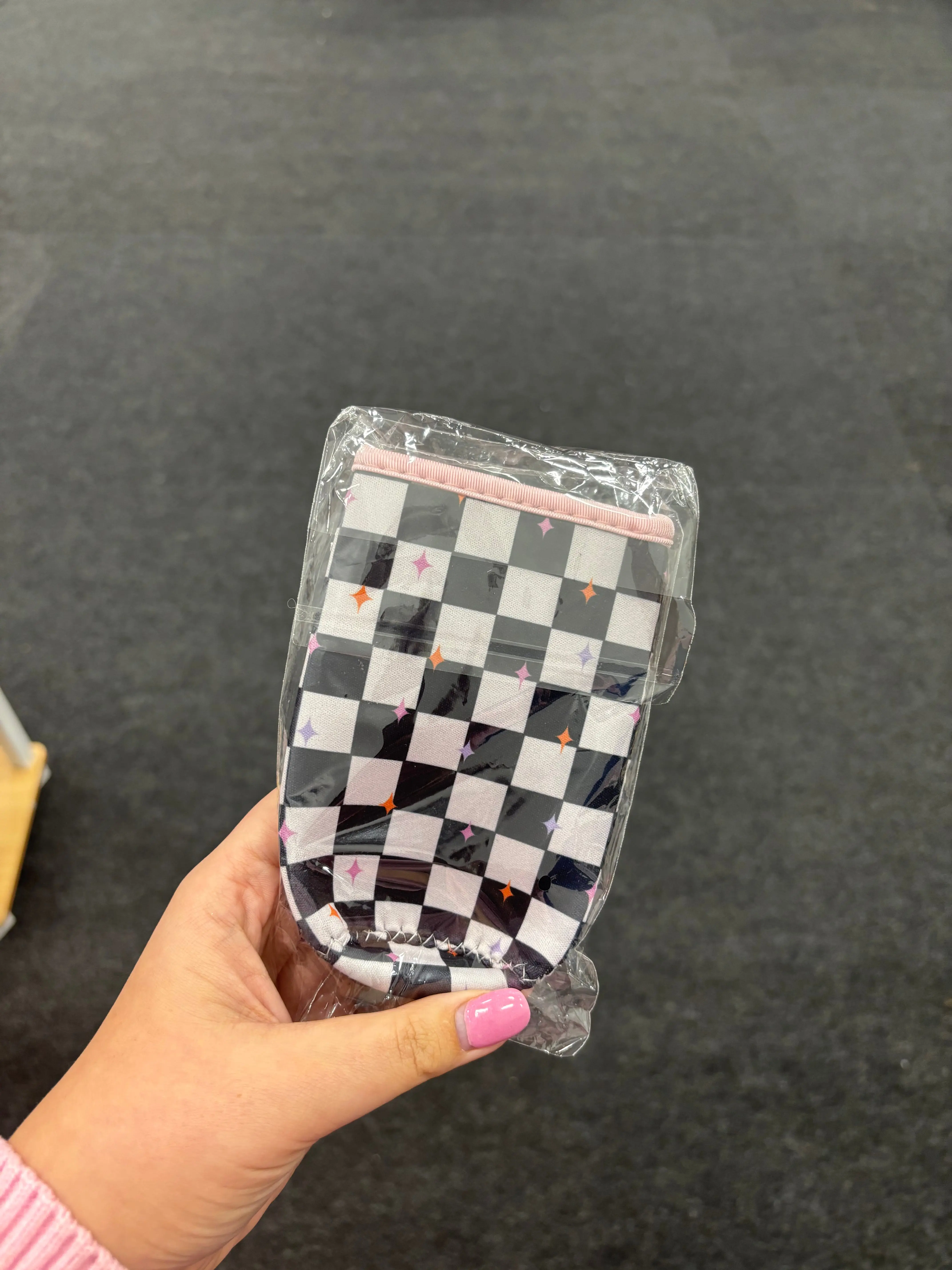 Black Checkered Skinny Can Coozie