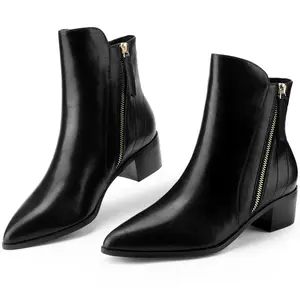 BLISSFUL STEP Women's Pointy Toe Fashion Ankle Boots Classic Low Heel Booties