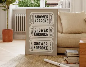 Shower Karaoke Tickets Wall Art Poster ,Preppy Art Prints ,Beige Bathroom Decor ,Bathroom printable wall art..