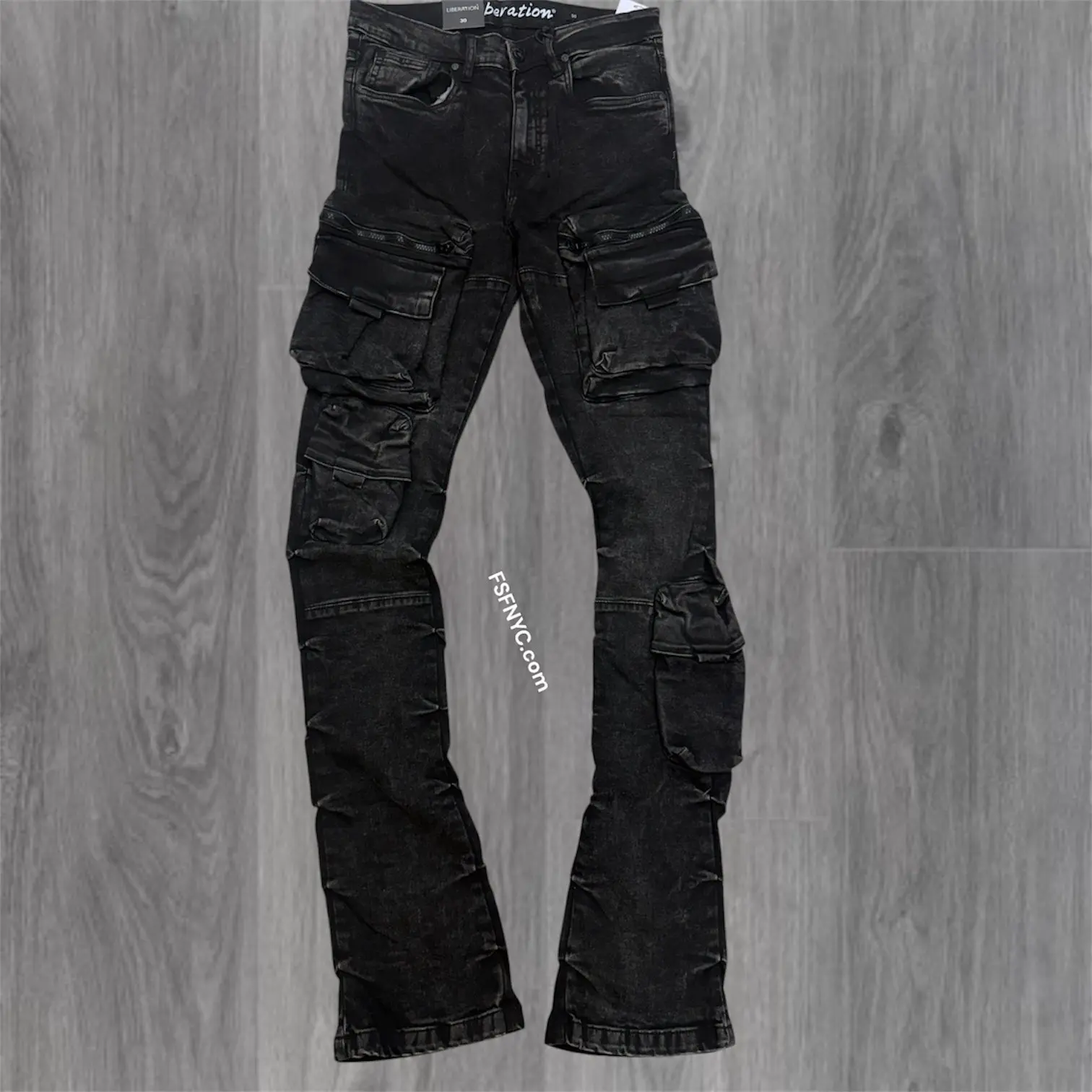 L - Stacked Cargo Pants - washed Black 7094z