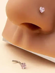 Cute Heart Shaped Nose Rings Studs, L-shape Nose Studs, Stainless Steel Nostrial Piercing Jewelry, Fashion Body Jewelry for Women & Men