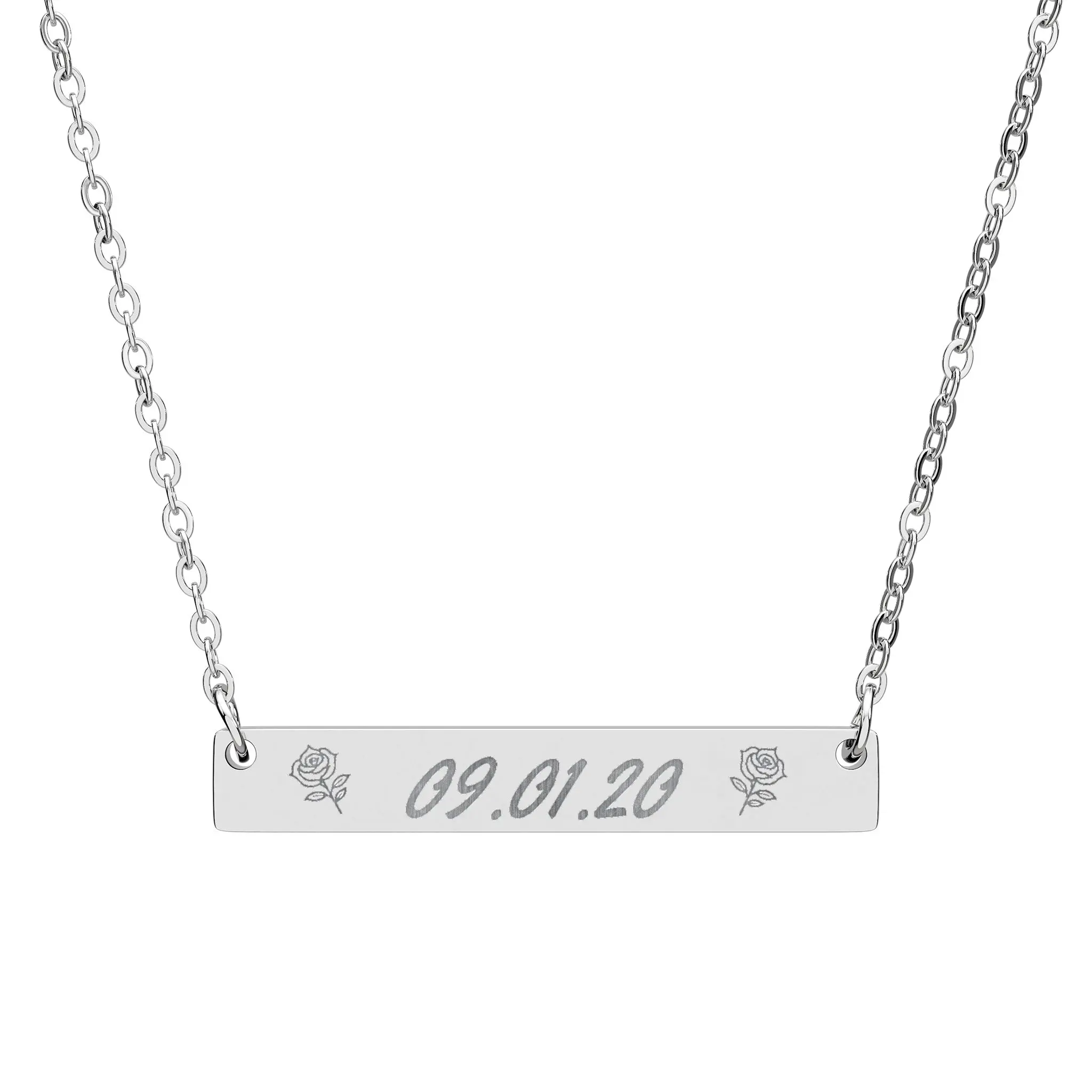 Engraved Date Horizontal Bar Necklace - Fashion Chain Jewelry Necklaces for Women