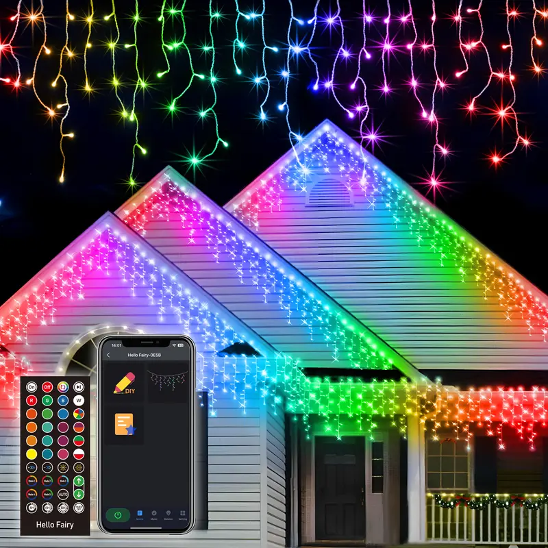 Avatar Controls Smart RGB Icicle Fairy Strip Lights, 33FT/66FT/99FT Outdoor Waterproof Lights with Color Changing, Music Sync, Timer, for Christmas Decorations, Outdoor Christmas Lights, Wedding, Birthday