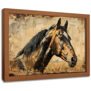 Horse Wall Art Framed Canvas - Vintage Western Landscape Oil Painting Print, Horse Pictures Wall Decor for Living Room, Bedroom, Office, Cowboy Artwork, Rustic Horse Canvas Decor