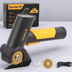 4V Cordless Electric Scissors, Rechargeable Box Cutter—Heavy-duty corrugated cardboard cutter with LED display, includes 2 blades and a storage pouch; rotary cutter suitable for fabric, carpet, leather, and plastic; outdoor tool