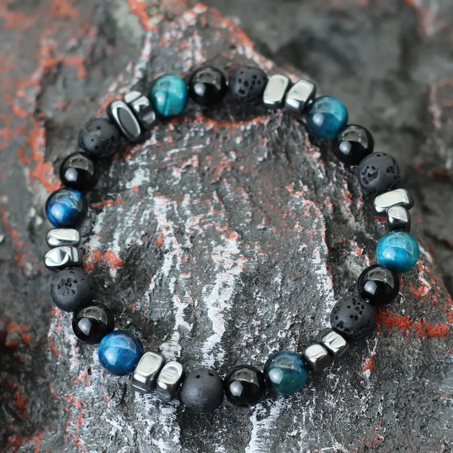 Handmade Natural Stone Bracelet For Men Irregular Hematite Healing Braslet Grade A Lava Tiger Eyes Braclet Chakra Yoga Brazalete