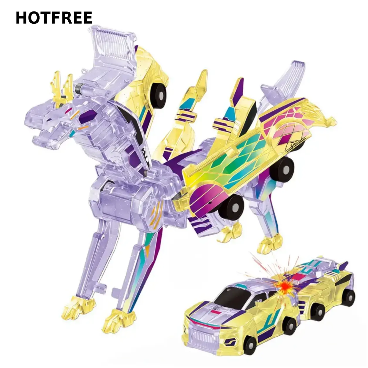 Hotfree Magnetic Dinosaur Transformer Car Toy, 2-in-1 Magnetic Cars That Transform into Flying Dragon and Unicorn, Automatic Collision Transforming Toy, Fun STEM Toy Birthday Christmas Gift for Boys & Girls Cozyvibes