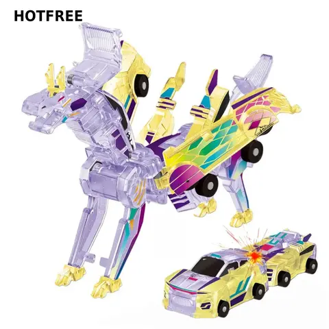 Hotfree Magnetic Transformer Car Toy, 2‑in‑1 Magnetic Cars Automatically Transform into Flying Dragon & Unicorn, Collision Deformation STEM Toy, Birthday Christmas Gift for Boys & Girls