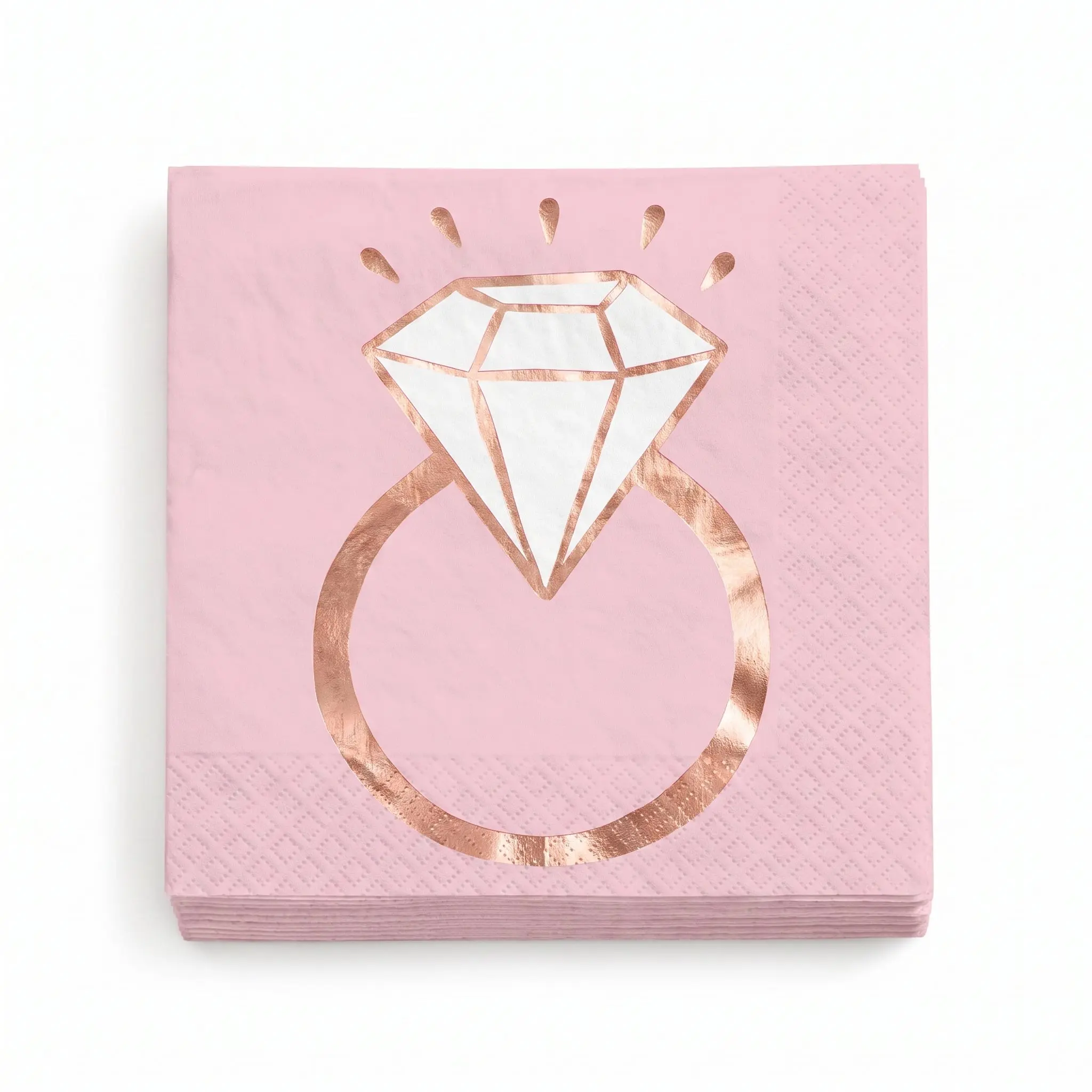 Blush and Rose Gold Diamond Ring Lunch Napkins - 6.5 In. x 6.5 In. - 16 Pack