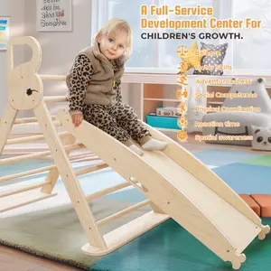 Pikler Triangle Set Toddler Climbing Toys Indoor 10in1 Foldable Baby Climbing Toys with Rainbow Bars & Car Accessories Wooden Slide Playground Equipment