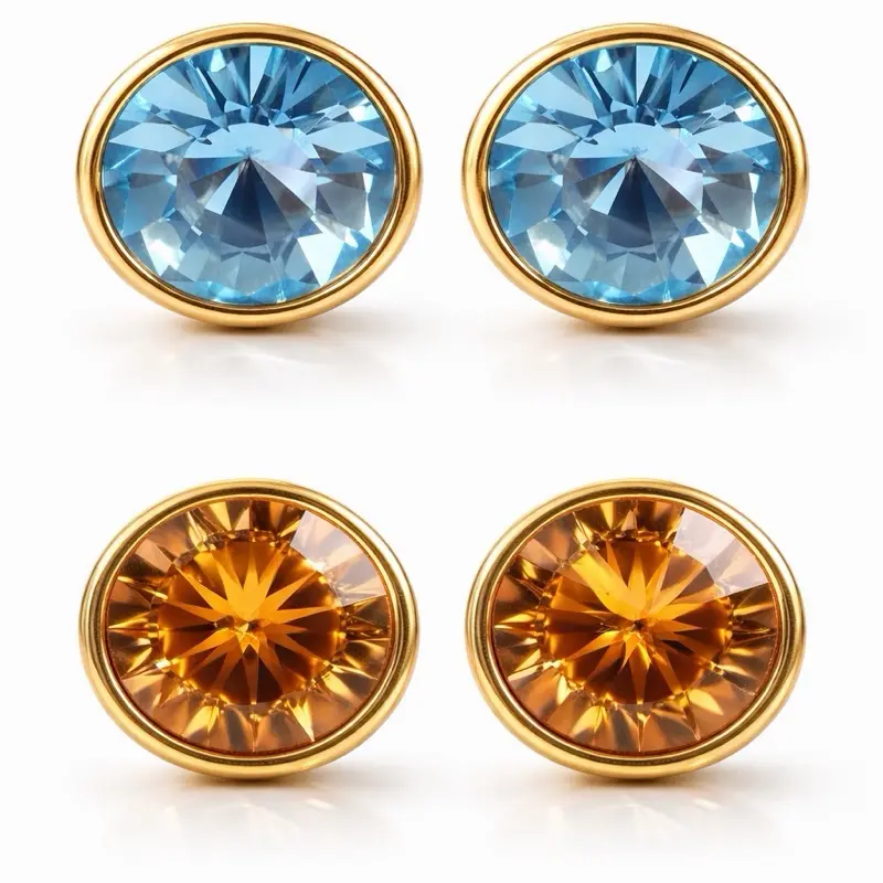 Maite Jewelry Cubic Zirconia Earrings GE101 Gold-Plated Large Round Stone Clip-On Fashion Jewelry for Women