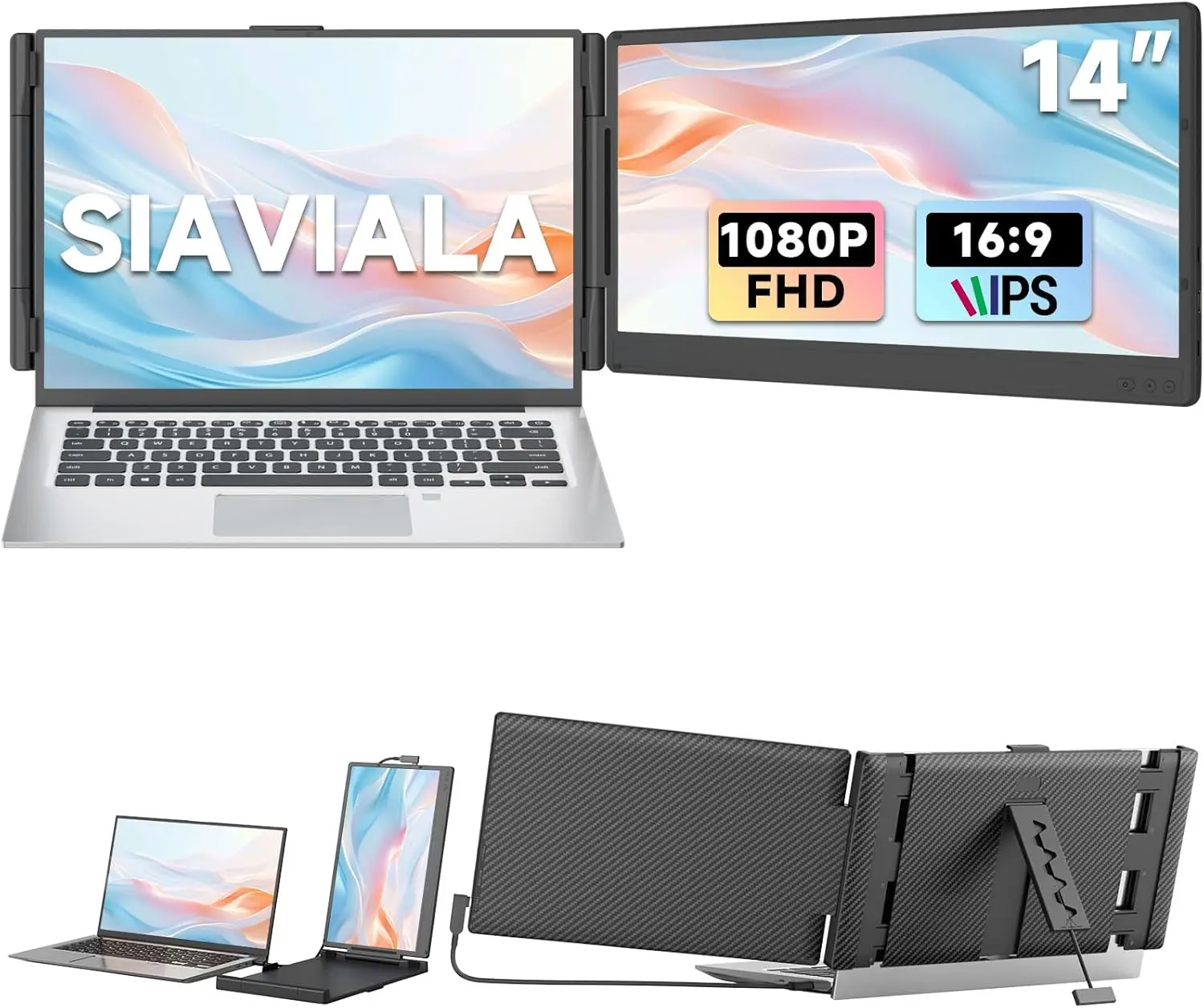 Siaviala Laptop Screen Extender, 14” FHD 1080P IPS Dual Laptop Monitor Extender, Portable Monitor for 13-17.3” Laptops, Plug & Play Dual Screens for Windows/Mac with USB C/HDMI Port computer accessory