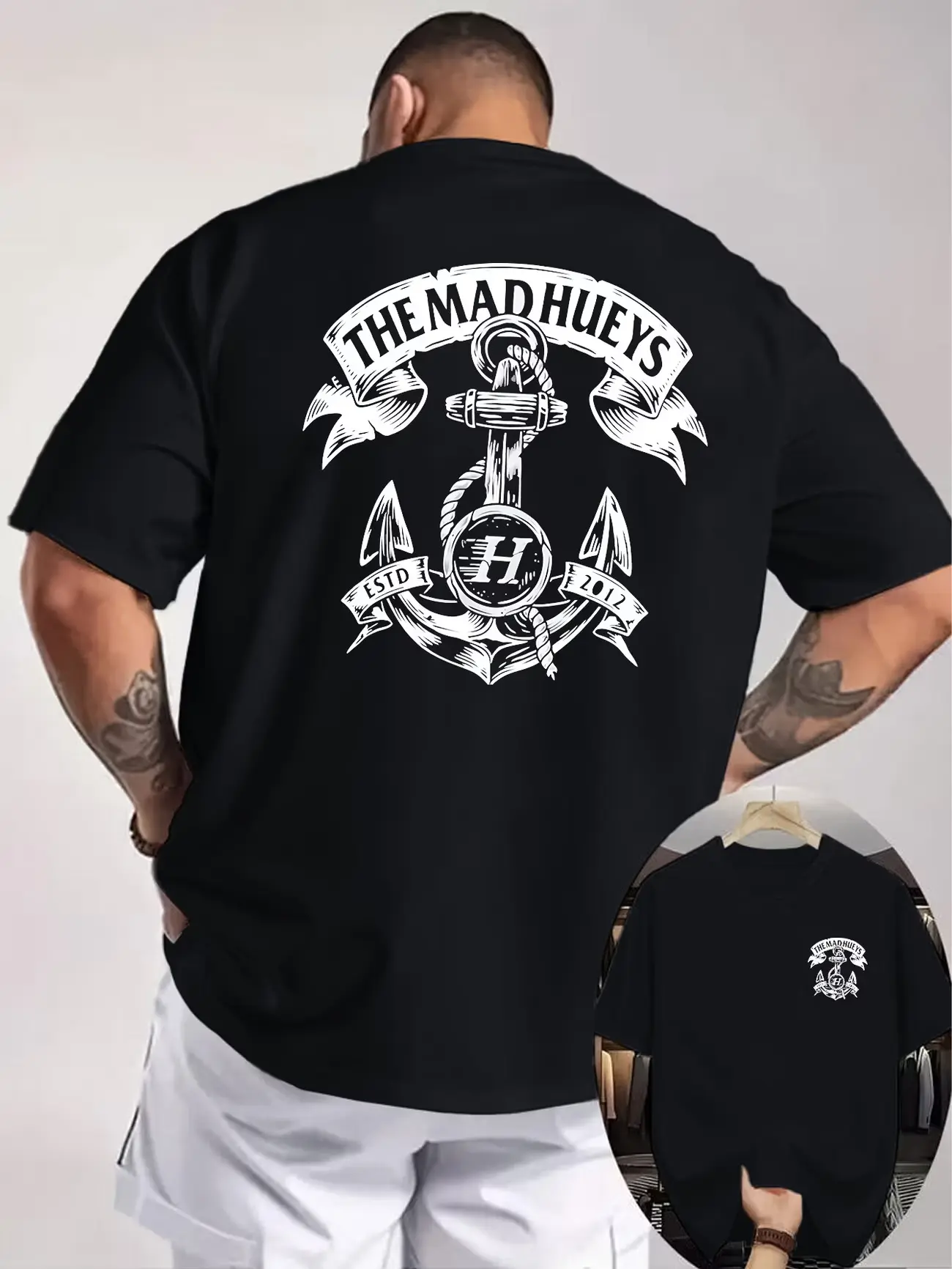 Anchor Double-Sided Print Men's T-Shirt, American Vintage Elements, Top for Nautical Enthusiasts