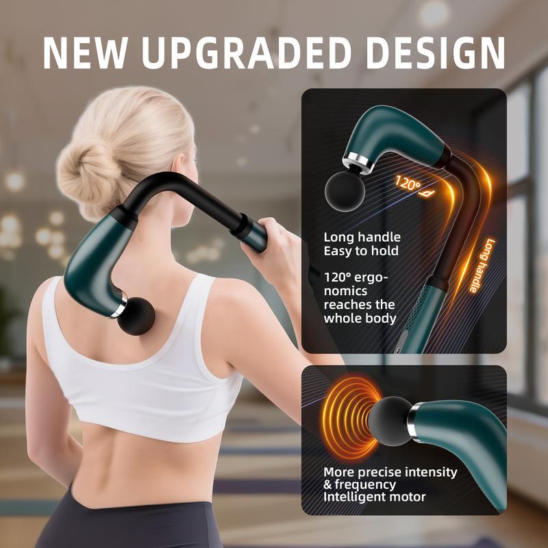 Massage Gun With Upgraded Extended Handle, Ergonomic Massage Gun USB Rechargeable Neck/Shoulder/Waist Massage for Pain Relief, Stepless Speeds 4 Massage Heads & 9 Speed Levels Ideal Christmas Gift for Friends & Families