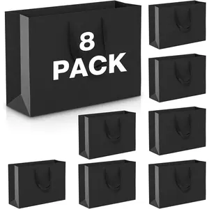 Black  Bags Medium Large: 8 count  Bags With Handle Bulk 12.5x4x8.7 Inch For Gifts Wedding Party Birthday Business