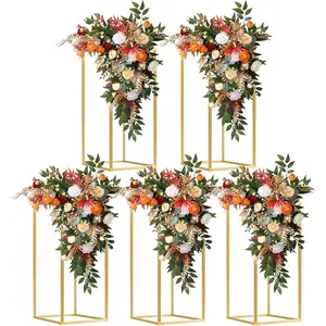 5 Pcs 31½inch Tall Gold Vase Metal Column Stand Road Lead Geometric Centerpiece Vase for Tables, Floor Vases Decorative Tall Flower Rack for Home Event Party Wedding Decorations for Reception