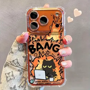 Cartoon Bang Explosion Cat Phone Case with Lens Film, Shockproof, Compatible with iPhone 17/17 Pro Max, Student Girls' Heart Style