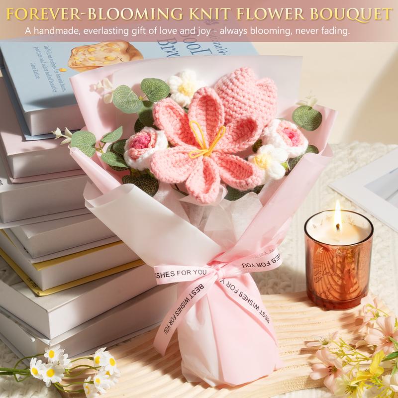 MAYICIVO Valentine’s Day Birthday Gifts for Women – Self Care Spa Gift Basket, Get Well Soon & Thinking of You Care Package with Crochet Flower Bouquet, Unique Gift for Her Wife Girlfriend Mom