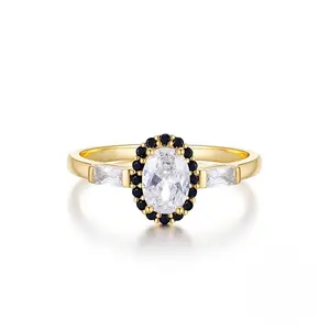 18K Gold Plated Oval-Cut With Black Cubic Zirconia Ring for Women