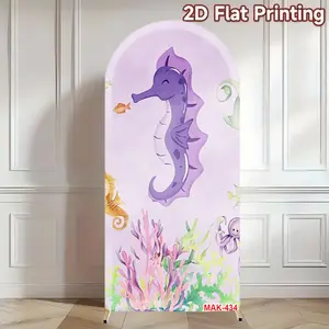 Underwater World Cartoon Seahorse Arch Backdrop Cover with Seaweed for Baby Shower Kids Birthday Party Decorations Background
