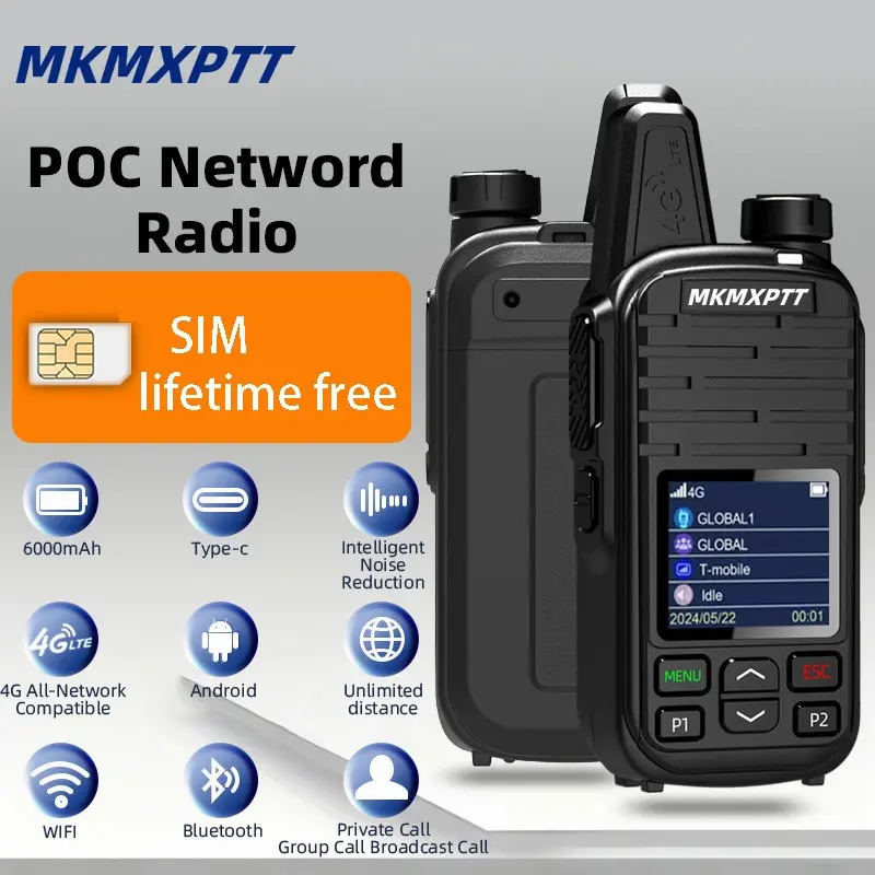 SIM card lifetime free 2G 4G PoC wireless intercom supports long-term voice encryption WiFi、 Bluetooth function is suitable for fleet travel, hotel management, outdoor fishing, etc