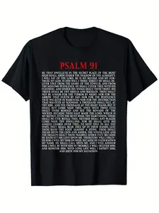 1pc Women's Christian T-Shirt with Psalm 91 Verse Print - 100% Short Sleeve Oversize Tee, Religious Faith Apparel Suitable for All-Season Wear, Christmas & Thanksgiving Gift