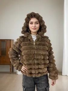 RED MARINE Women’s Autumn Winter Fitted Short Plush Jacket with Zipper and Hood - Stylish and Warm Outerwear zip hoodies zip sweatshirt