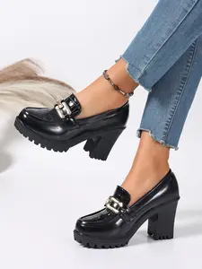 Women's Comfortable Thick Sole Rubber High Heel Shoes, Block Heel Design, Spring Summer Office Wear, Fashionable Stylish Durable Elegant Women's Shoes