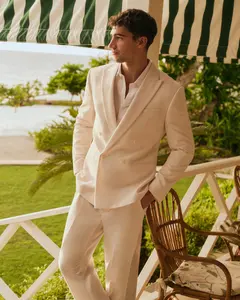 Express Slim Pearl White Cotton-Blend Double Breasted Seersucker Suit Jacket