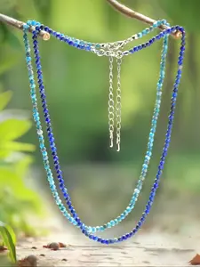 Vintage Natural Lapis Lazuli Blue Phosphorus Necklace, Diamond Cut Clavicle Chain, Healing Crystal Simple Necklace for Women