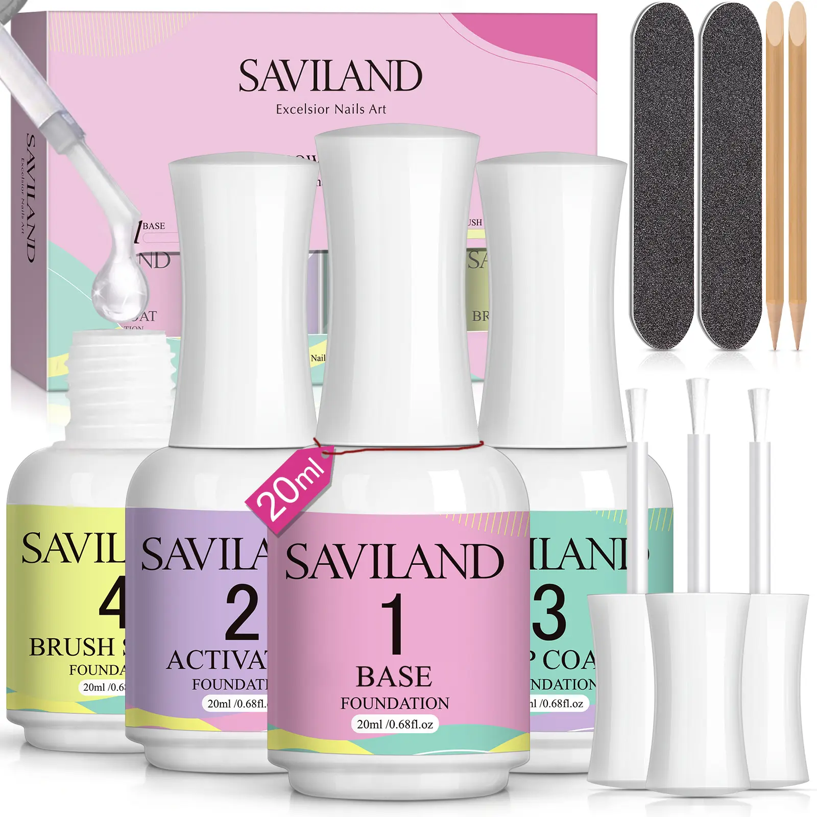Saviland 20ml Dip Powder Liquid Set: 11pcs Large Capacity Dip Powder Base Activator & Top Coat Brush Saver for Dip Powder Nail Kit Polish Manicure