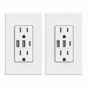 ELEGRP USB Outlets Receptacles, 3-Port USB C Wall Outlet, 30W 6.0A USB Electrical Outlet, 15 Amp Tamper-Resistant Outlet with USB C Ports, UL Listed, Screwless Wall Plate Included, 2 Pack, Matte White