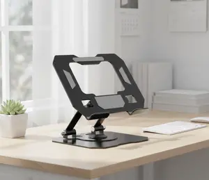 Mini IPad & Tablet Holder Rotating Adjustable Foldable Metal Stand in Black & Silver Colors for Flexible Viewing Angles