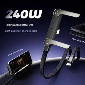 Invisible Holder Charger Cable with Stand, 240w super fast charging 2-in-1 Fast Charging Cord & Phone Stand for Gaming, Office, Car Travel, Compatible with iPhone Samsung Type-C charging cable Black