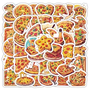 50 Sheets Pizza Stickers, Cartoon Food Adhesive Stickers for Journals, Notebooks, Waterproof Decorations, Phone Cases, Laptops, Helmets
