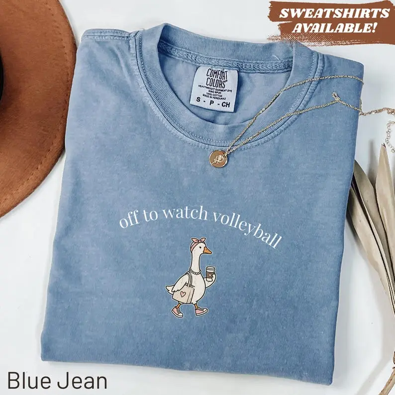 Comfort Colors Off To Watch Volleyball Shirt, Volleyball Mama Sweatshirt, Gift for Volleyball Mom, Cute Goose Coffee Player Mom Top